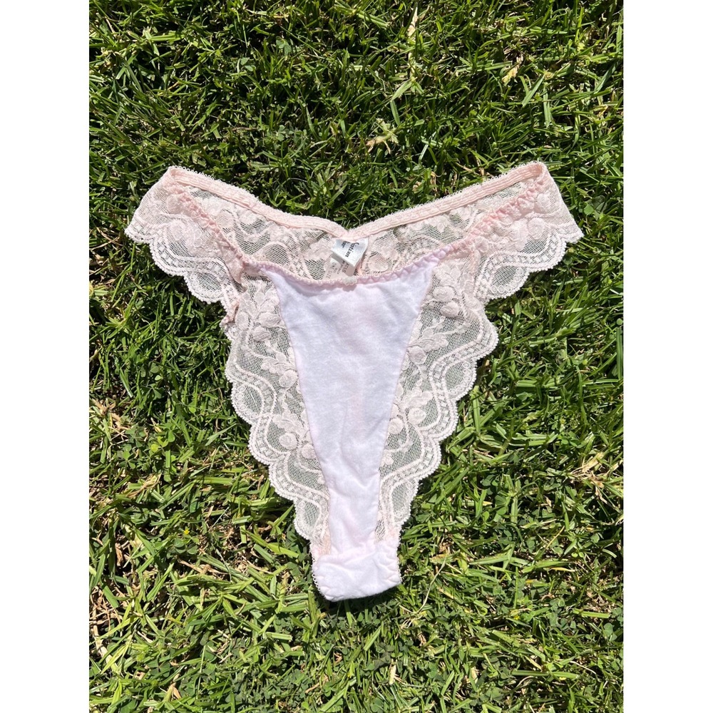 Christian Dior Intimates Vintage Pink Lace Cotton Thong Panty 89091 One Size